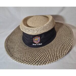 Ahead Fine Hats Straw Beach Sun Hat Black Band Bear's Best Logo S M
